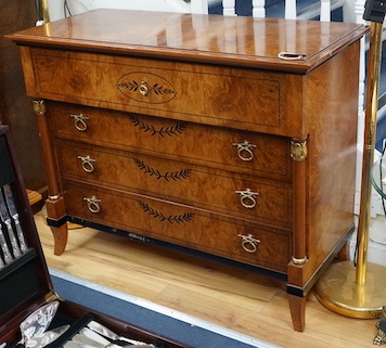 A Biedermier style bird's eye maple commode, width 124cm, depth 54cm, height 96cm